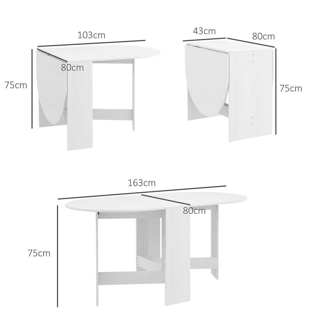 HOMCOM Klappbarer Esstisch, ovale Küchentischklappe für bis zu 6 Personen, für kleine Räume, Esszimmer, weiß