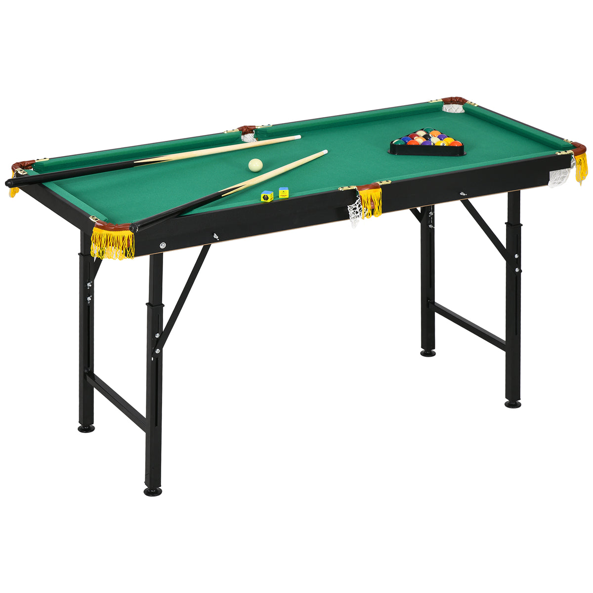 SPORTNOW Billardtisch, klappbar, höhenverstellbar, inkl. Dreieck/2 Queues/16 Kugeln, Grün