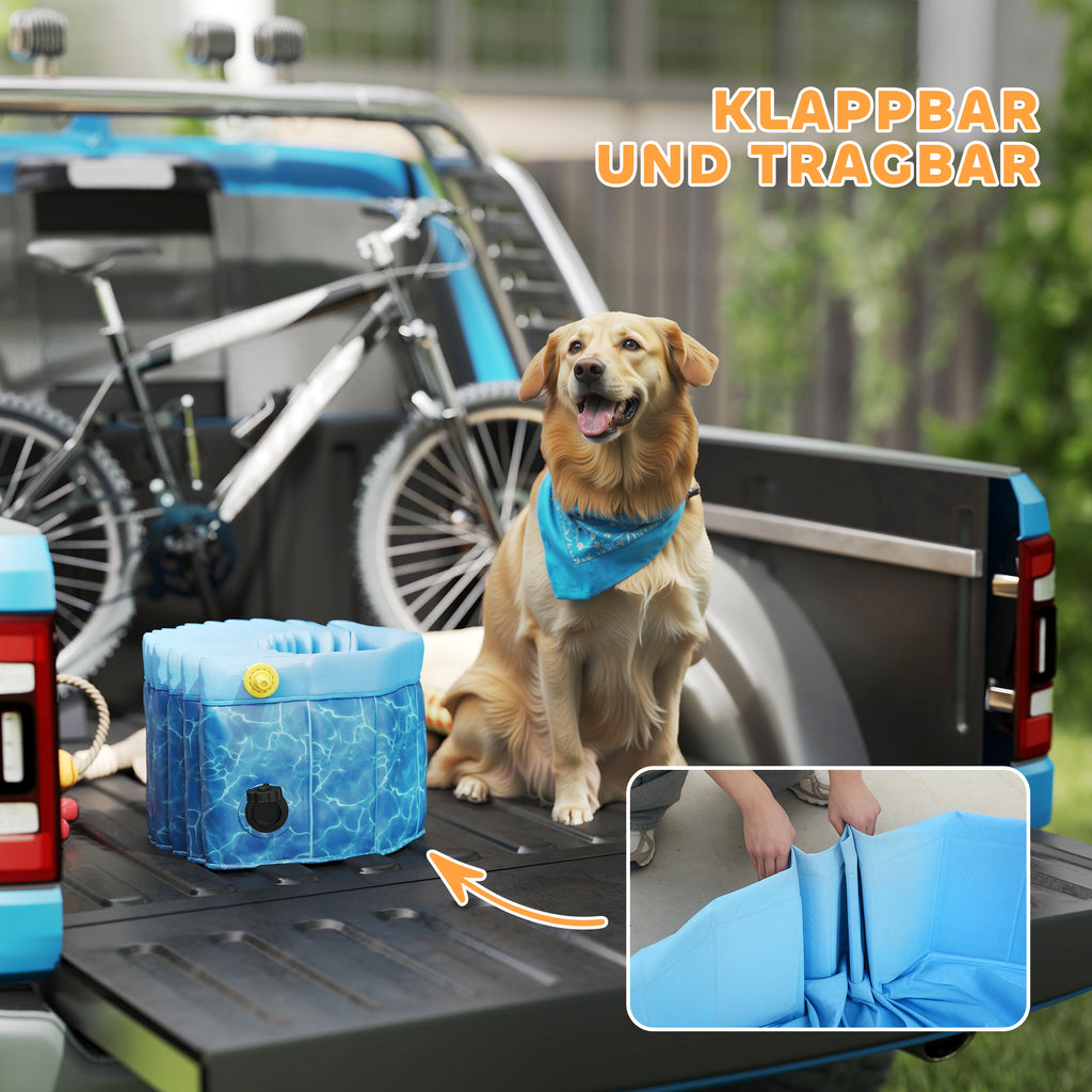 PawHut Hundepool Faltbar Planschbecken mit Brunnen- und Wasserpolsterdesign Ø160 x 30 cm Blau