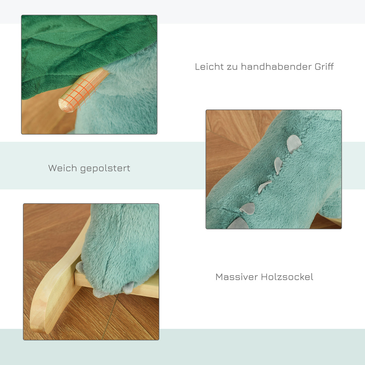 HOMCOM Kinder Schaukel Schaukeltier Schaukelpferd Dunkelgrün 64 x 30 x 54 cm