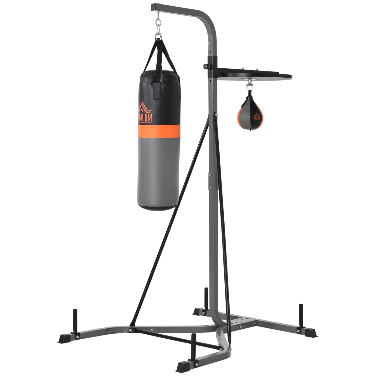 HOMCOM 2-in-1 Boxsackständer max. Tragkraft 100 kg, drehbar Boxsackhalterung aus Stahl mit 20kg Boxsack Punchingball, stehend höhenverstellbar Boxsackhalter, für Indoor Fitness Training, Schwarz