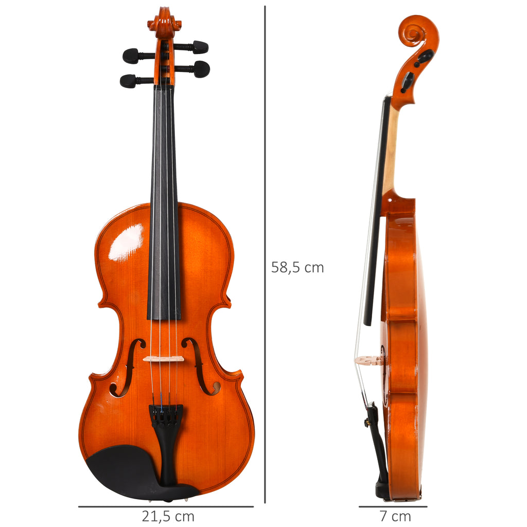 HOMCOM Violine 4/4 Fullsize mit Etui, Stimmgerät, Schulterstütze, Bogen, Kolophonium, Ersatzsaiten und Tuch aus Fichten-Sperrholz und Ahorn