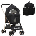 PawHut 2-in-1 Hundewagen und Transportkorb bis 10 kg Klappbar Netzfenster Bodenkorb 82 cm x 49,5 cm x 98 cm Schwarz
