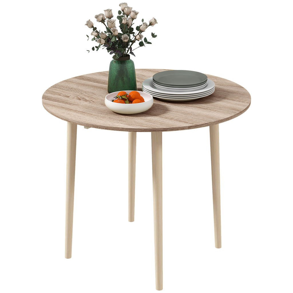 HOMCOM Klappbarer Esstisch 2 Klappen - runder Tisch ausziehbar - wenig Platzbedarf mit Holzbeinen Ø89 x 73,5H cm