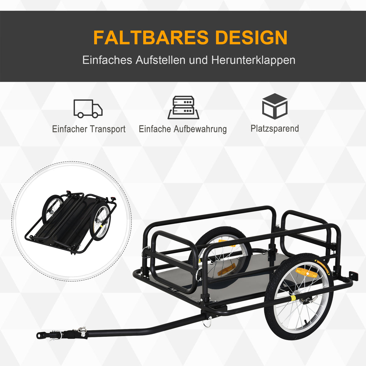 HOMCOM Fahrradanhänger Lastenanhänger für Fahrrad 40 kg Belastbarkeit Transportanhänger Handwagen Kupplung Stahl Schwarz 139 x 71,5 x 49 cm