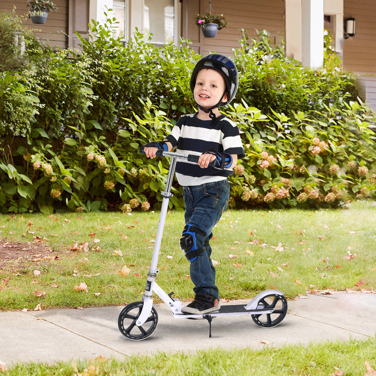 HOMCOM Kinderroller Klappbar Höhenverstellbarer Lenker in 4 Stufen hintere Reibungsbremse für Kinder Jugendliche max. 100KG Abmessungen 88L x 37B x 75-100H cm Weiß