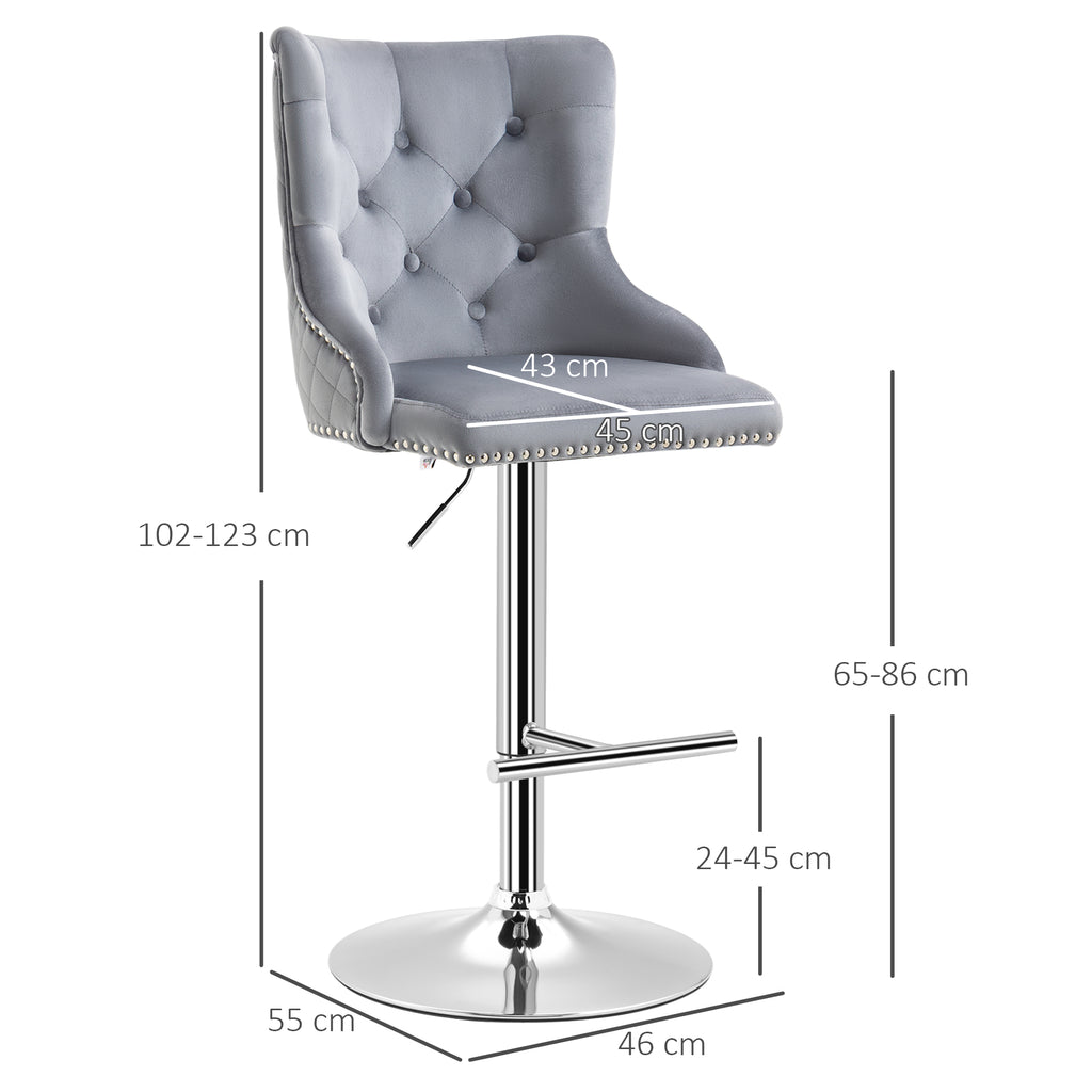 HOMCOM Barhocker, Sitzhocker, 2er-Set, höhenverstellbar, drehbarer Sitz, Fußstütze, Stahl, grau, 46 x 55 x 123cm
