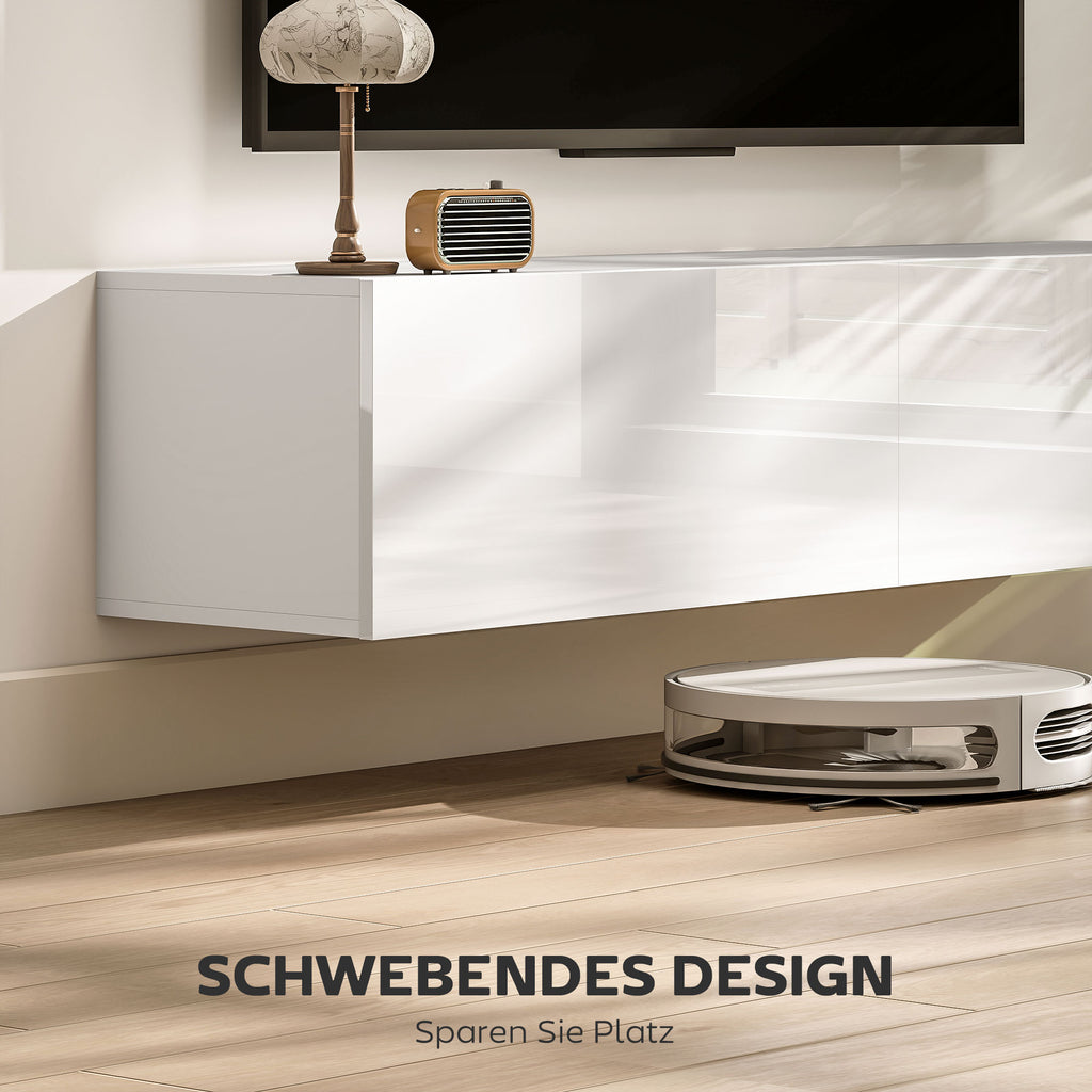 HOMCOM Wandmontierter TV-Schrank, schwebende TV-Kommode mit viel Ablagefläche und Stauraum, Spanplatte, Weiß