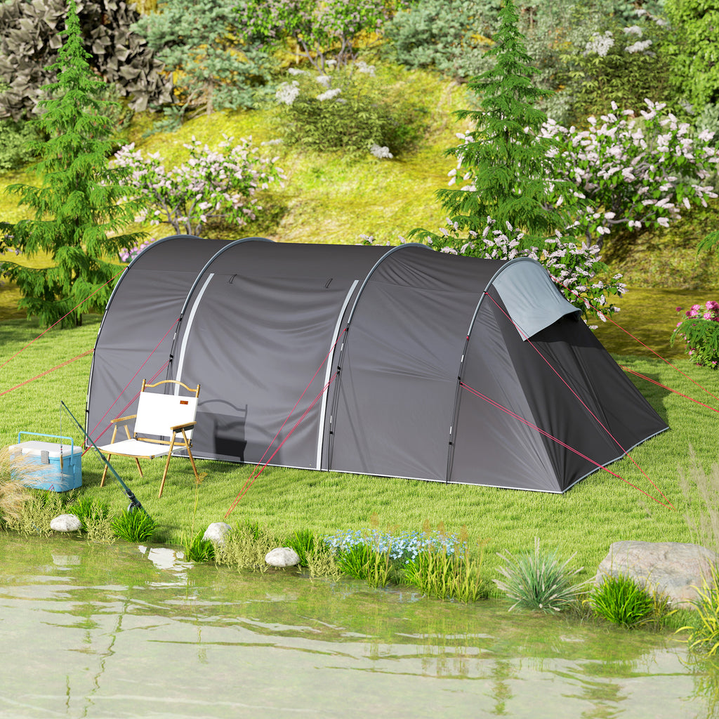 Outsunny Campingzelt mit Vordach für 4 bis 6 Personen, leicht, belüftet, wasserdicht 5.000 mm, einfach zu montieren, Transporttasche Grau