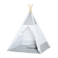 HOMCOM Indianer-Tipi Spielzelt für Kinder Grafikdesign - Maße 1,2L x 1,2B x 1,55H m - Verschließbare Tür Fenster Teppich Kissen Transporttasche inklusive - Innen Außen Grau Weiß