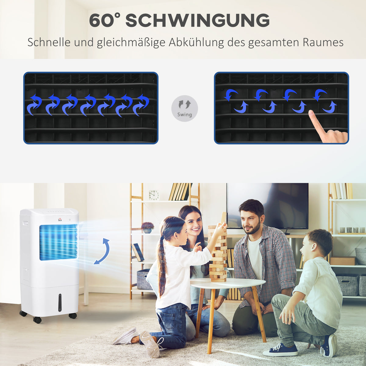 HOMCOM Luftkühler, Klimaanlage, 3 Modi, 7,5 Stunden-Timer, rollbar, Kunststoff, Weiß