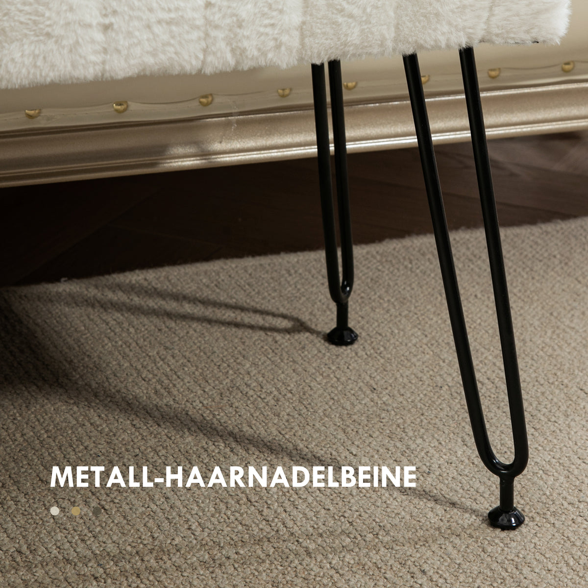 HOMCOM Sitzbank, gesteppter Sitz, Kunstfellbezug, Metallbeine, bis 120 kg, 82x30x47 cm,  Cremeweiß/Schwarz