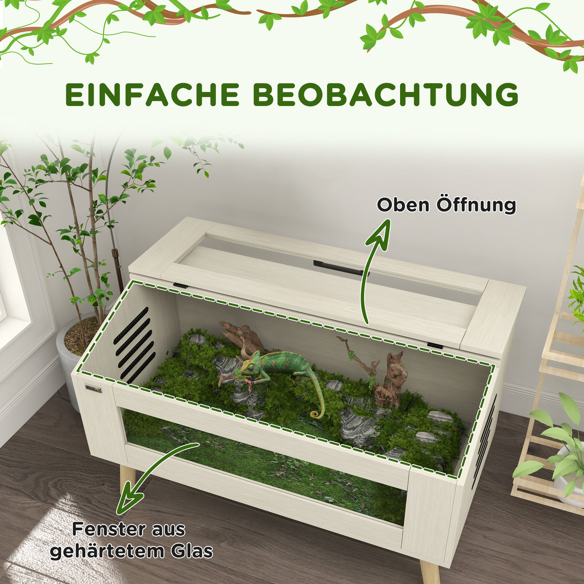 PawHut Reptilienbox, Eidechsenkasten, 140 Liter, Heizkissen-kompatibel, Glasfenster