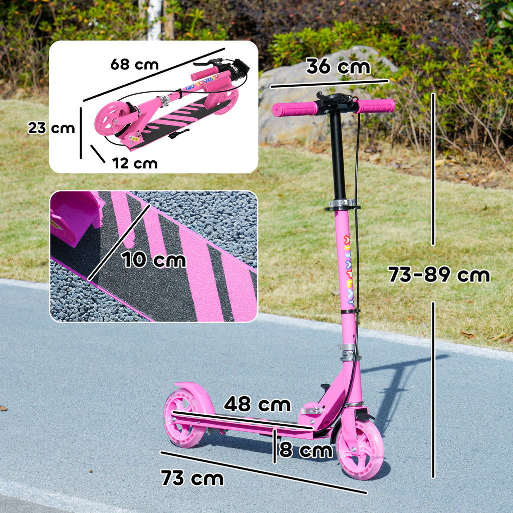 AIYAPLAY Kinderroller, Doppelte Bremsen, Metallrahmen, Fußstütze, faltbar, 3-8 Jahre, Rosa