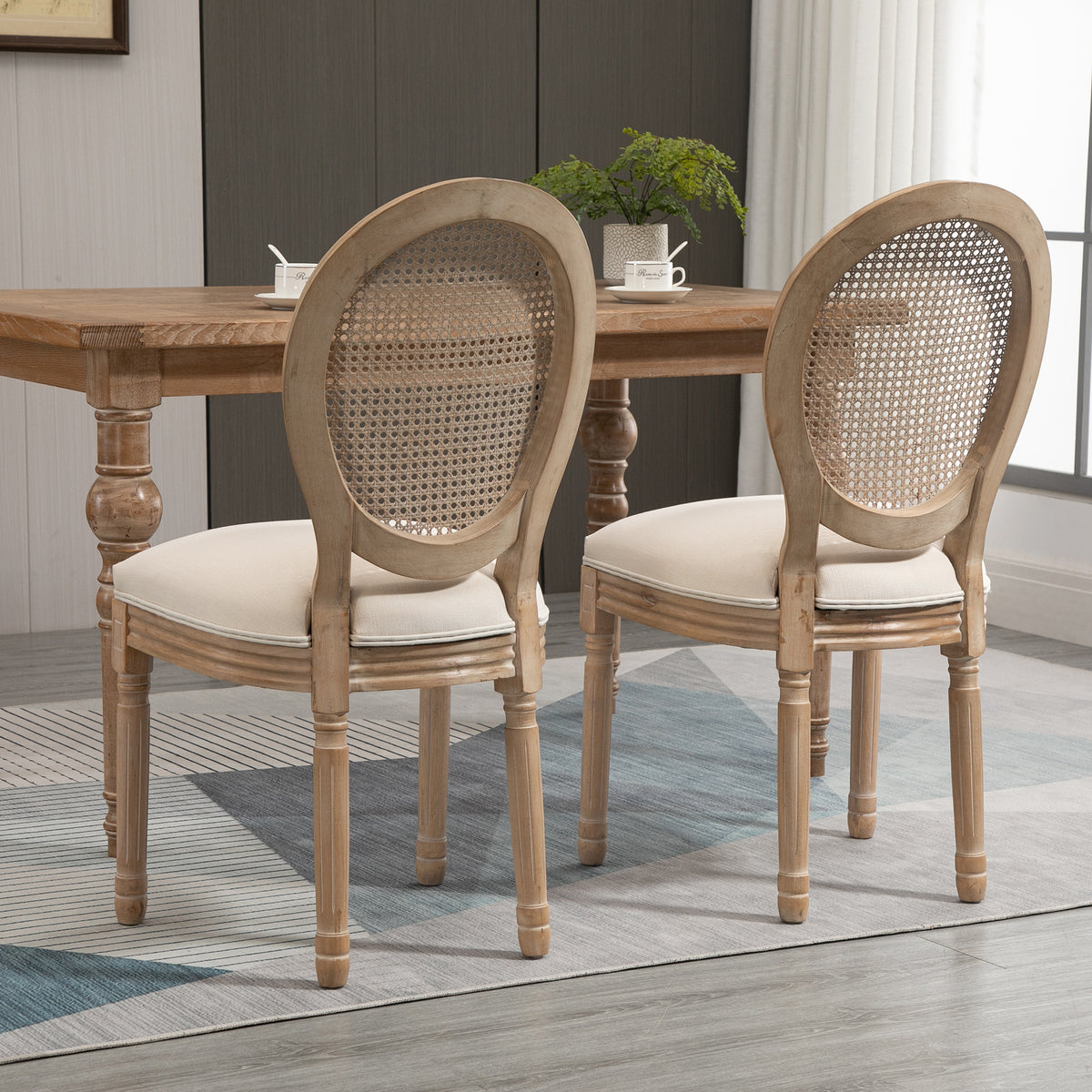 HOMCOM 2er-Set Küchenstühle Polsterstühle Wienergeflecht, Massivholz, 49 cm x 56 cm x 96 cm, Cremeweiß +Natur