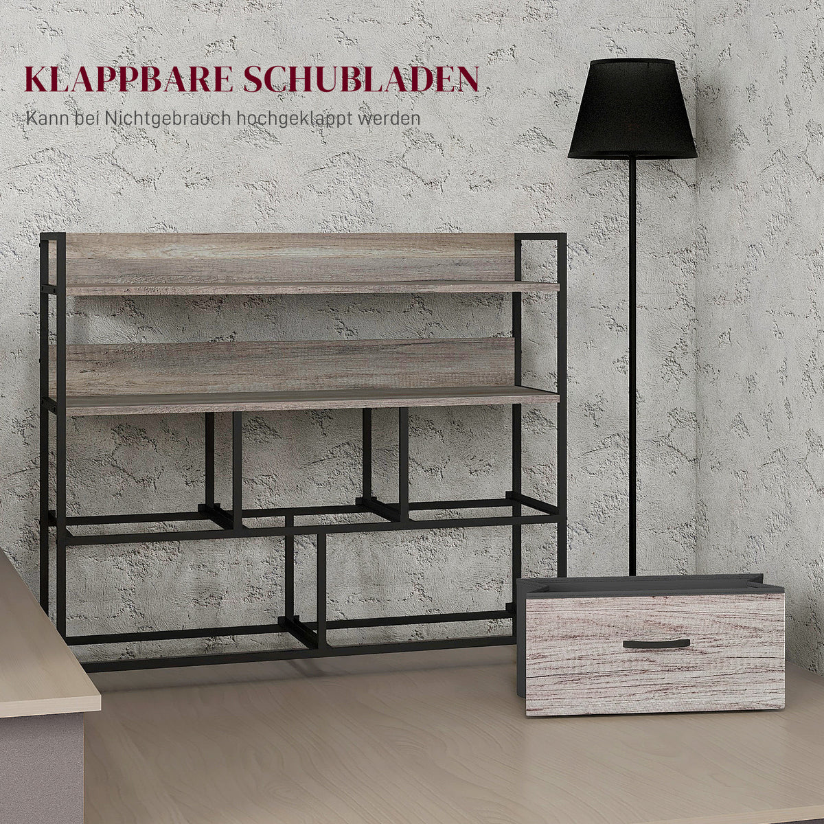 HOMCOM Stoff-Kommode, 5 faltbare Schubladen, 2 Regale, Stahlrahmen, 98 x 29 x 85 cm, Grau