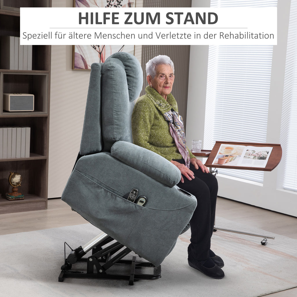 HOMCOM Massagesessel  Aufstehhilfe Seniorensessel, 8 Massagepunkte, Seitentaschen, Fernbedienung, 90L x 101B x 107 cm, Grau