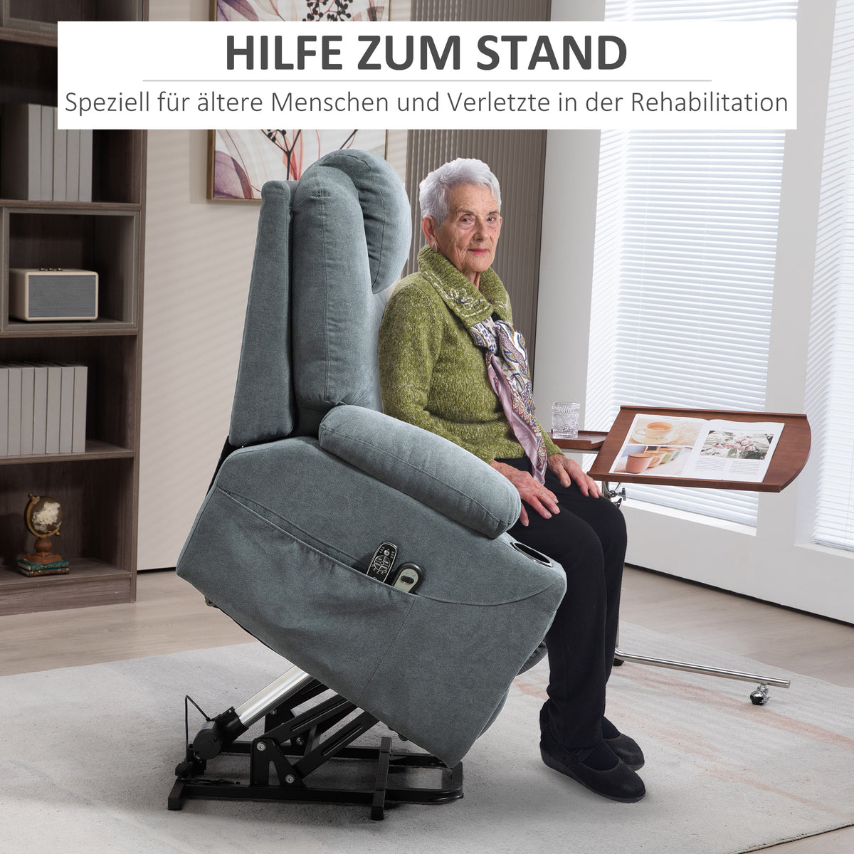 HOMCOM Massagesessel  Aufstehhilfe Seniorensessel, 8 Massagepunkte, Seitentaschen, Fernbedienung, 90L x 101B x 107 cm, Grau