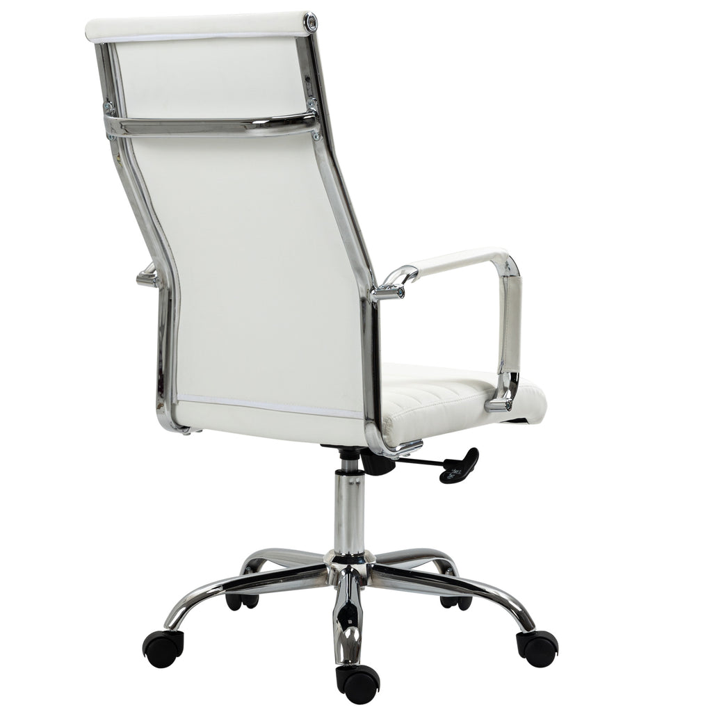 Vinsetto Bürostuhl ergonomischer Schreibtischstuhl mit Wippfunktion Chefsessel höhenverstellbarer Drehstuhl gepolstert Kunstleder Schaumstoff Weiß 54 x 62 x 104-114 cm