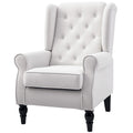 HOMCOM Ohrensessel Relaxsessel Sessel, Vintage-Design, Knopfheftung, gedrechselte Beine, 74 cm x 86 cm x 102 cm,  Cremeweiß