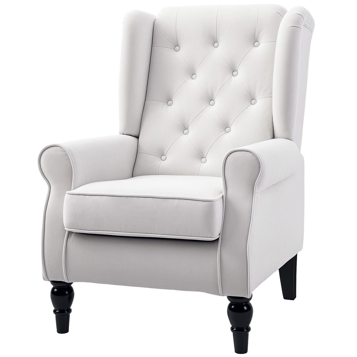HOMCOM Ohrensessel Relaxsessel Sessel, Vintage-Design, Knopfheftung, gedrechselte Beine, 74 cm x 86 cm x 102 cm,  Cremeweiß