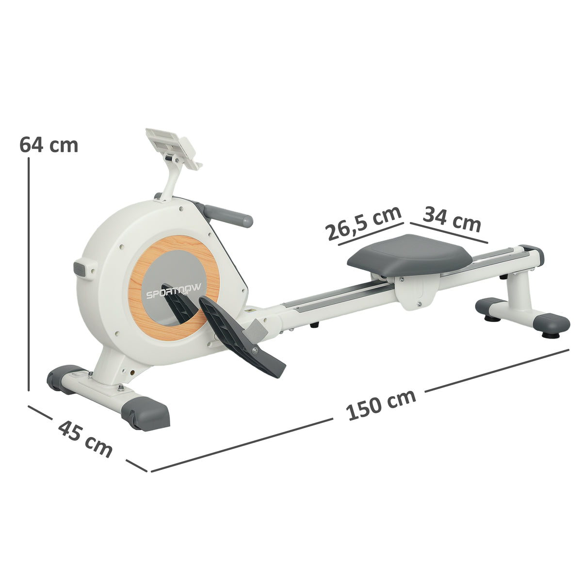 SPORTNOW Rudergerät mit 16 einstellbaren Stufen, LCD-Monitor und Handyhalter, fürs Heimtraining, 150 kg Belastbarkeit