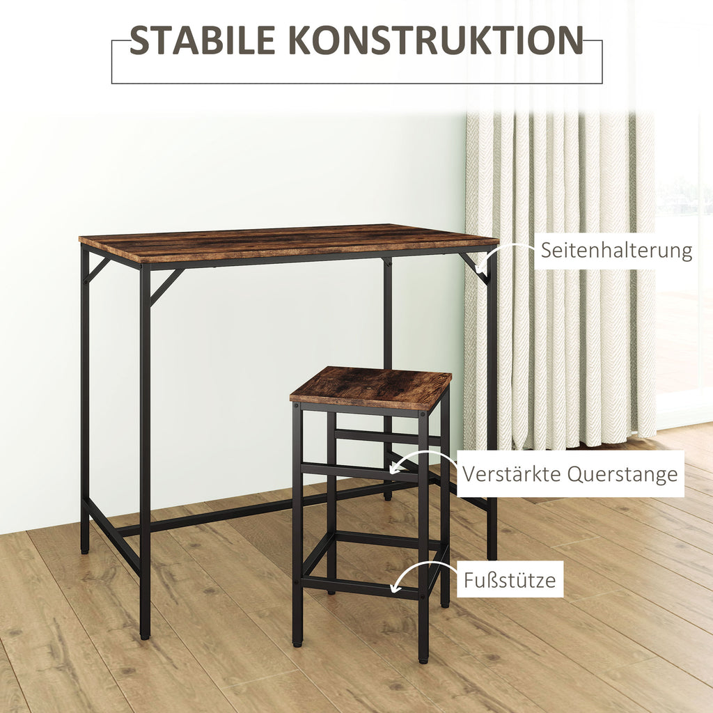 HOMCOM 5-teiliges Bartisch Set Bartisch mit Barhocker-Set Esstisch mit 4 Stühlen Küchentisch für Esszimmer, Küche, Rustikal-Braun+Schwarz