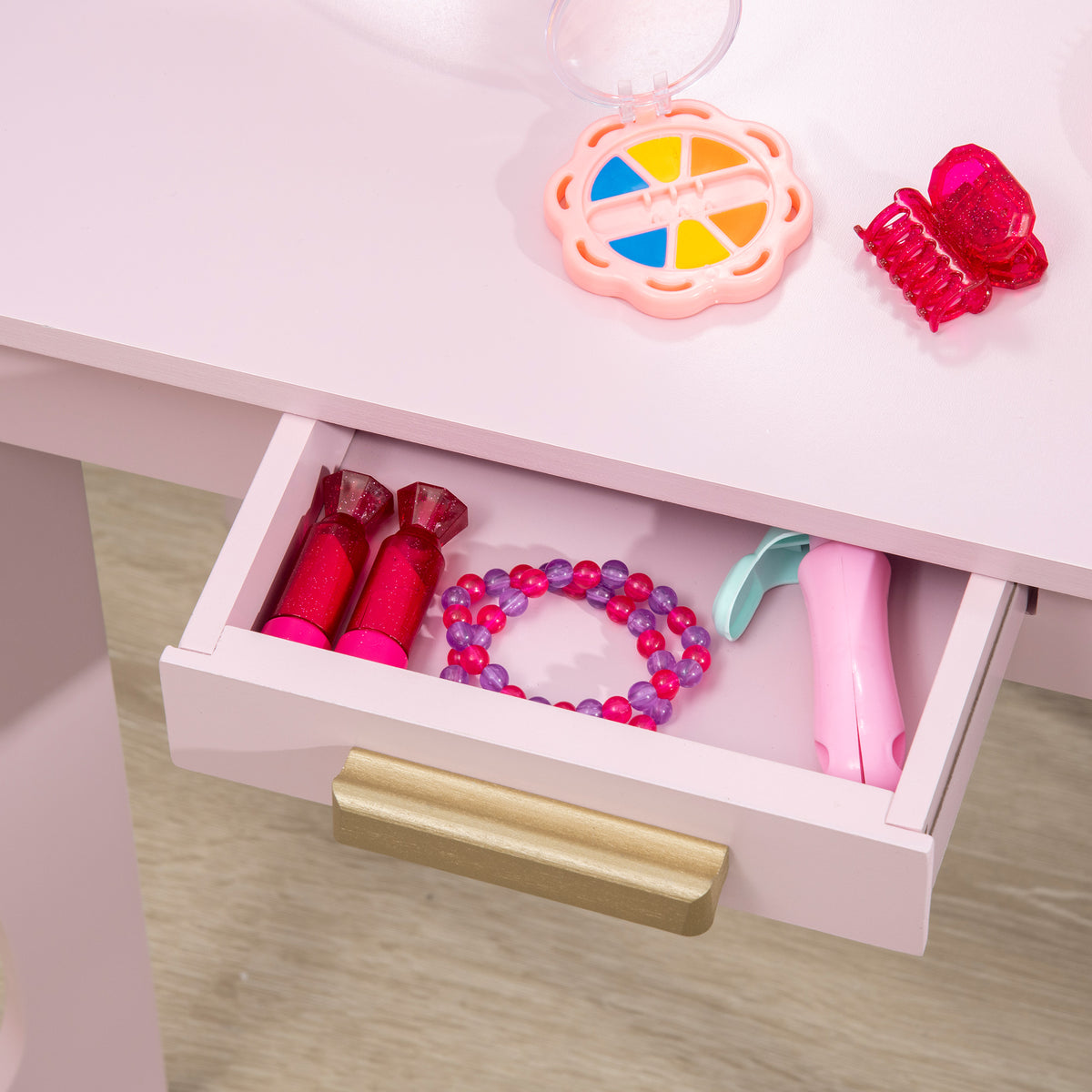 HOMCOM Kinder-Frisiertisch mit Hocker 3 Spiegel und Schublade 3-6 Jahre 52 x 32 x 85 cm Rosa