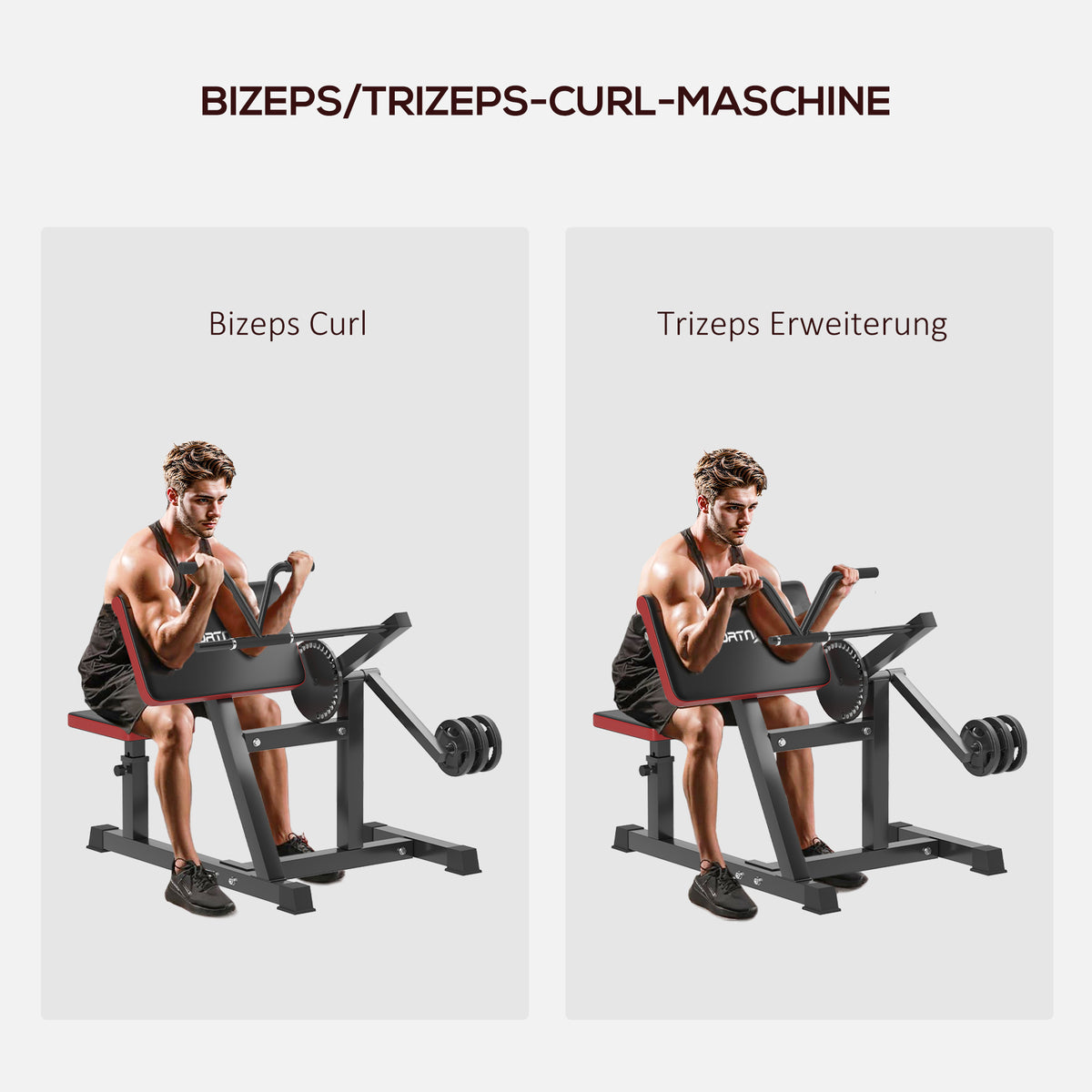 SPORTNOW Curlbank & Trizeps-Extension, 5 Sitzverstellungen, 25 Winkel, Stahl & Kunstleder, Schwarz