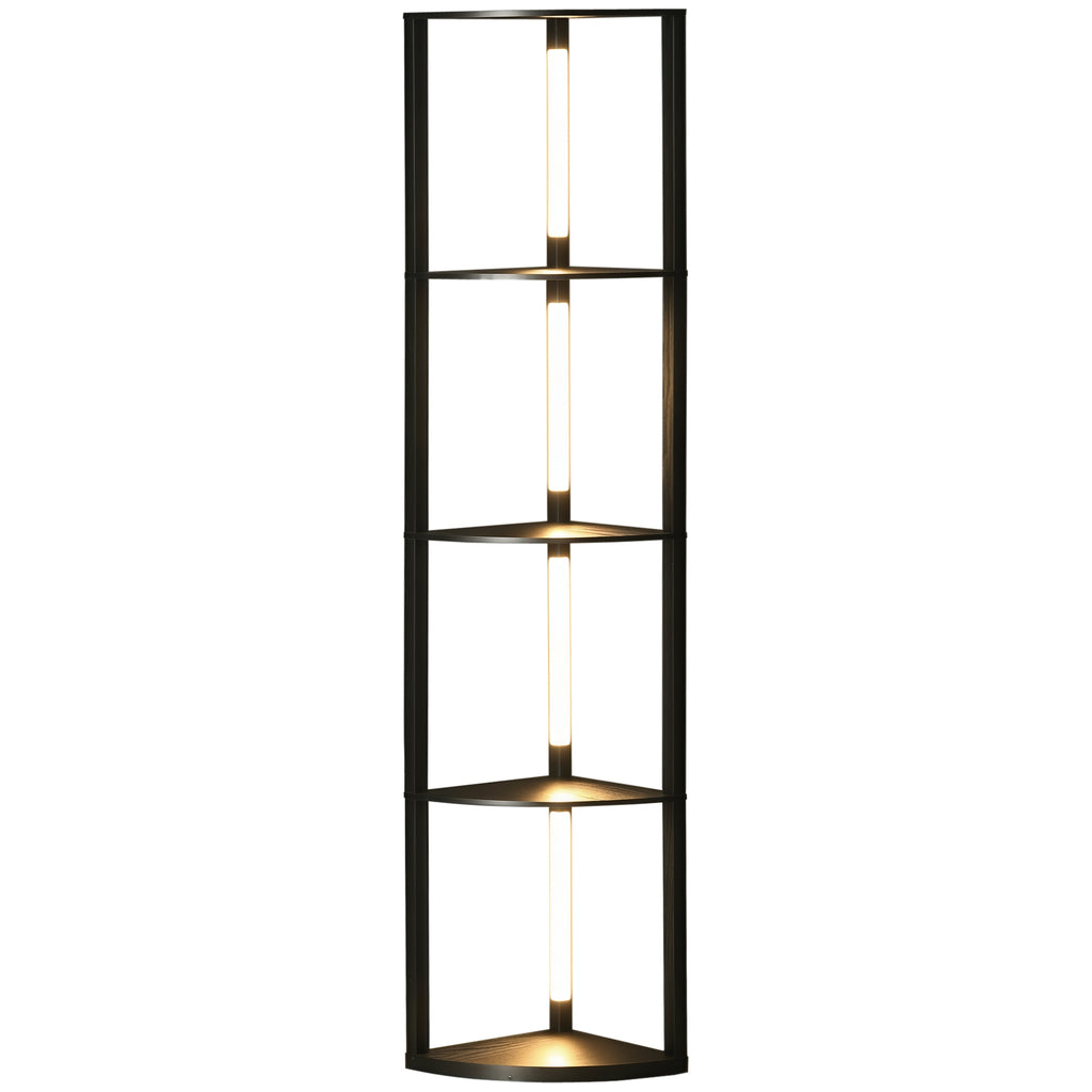 HOMCOM LED Standleuchte, Eckregal, dimmbar, 4 Ablagen, warmweißes Licht, 41x30x164cm, Schwarz