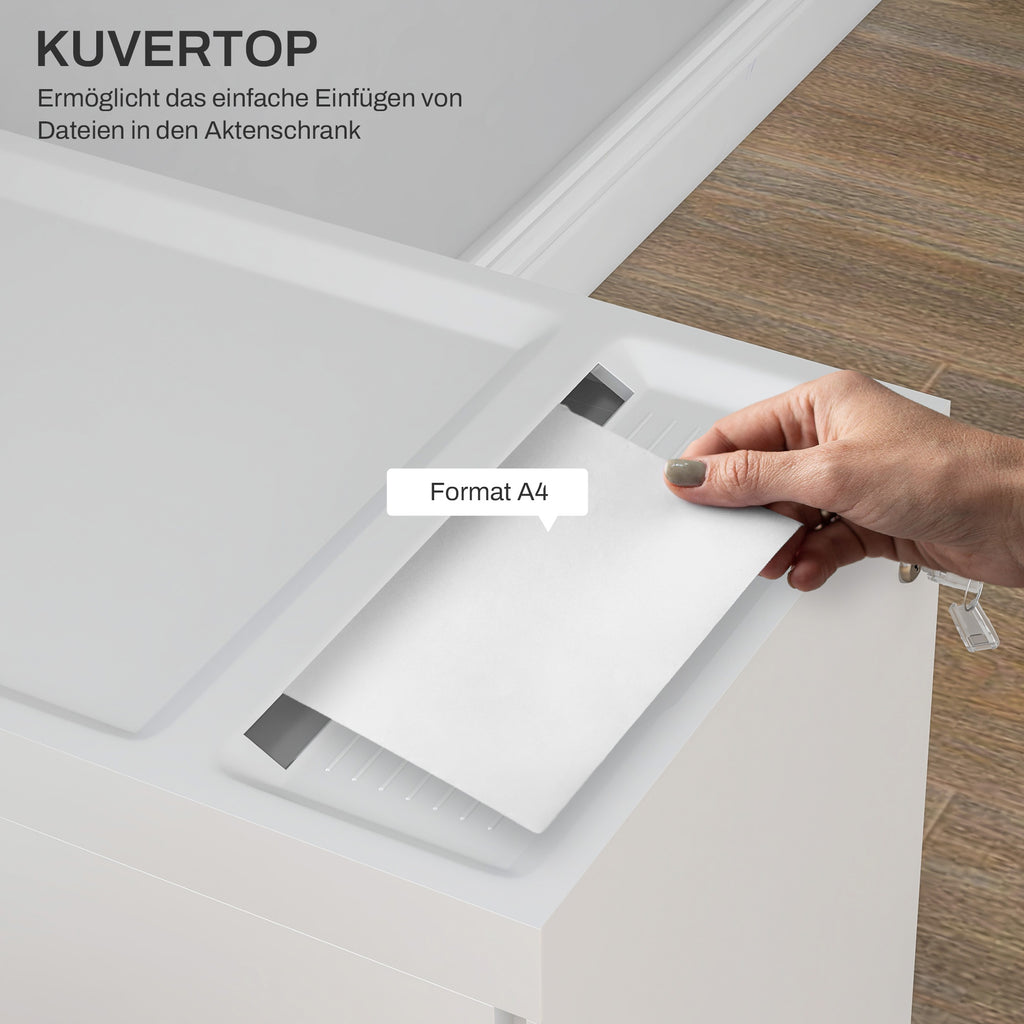 HOMCOM Aktencontainer mit Doppelschloss, Hängeregister, pulverbeschichteter Stahl, 30x50x53,5 cm, Weiß
