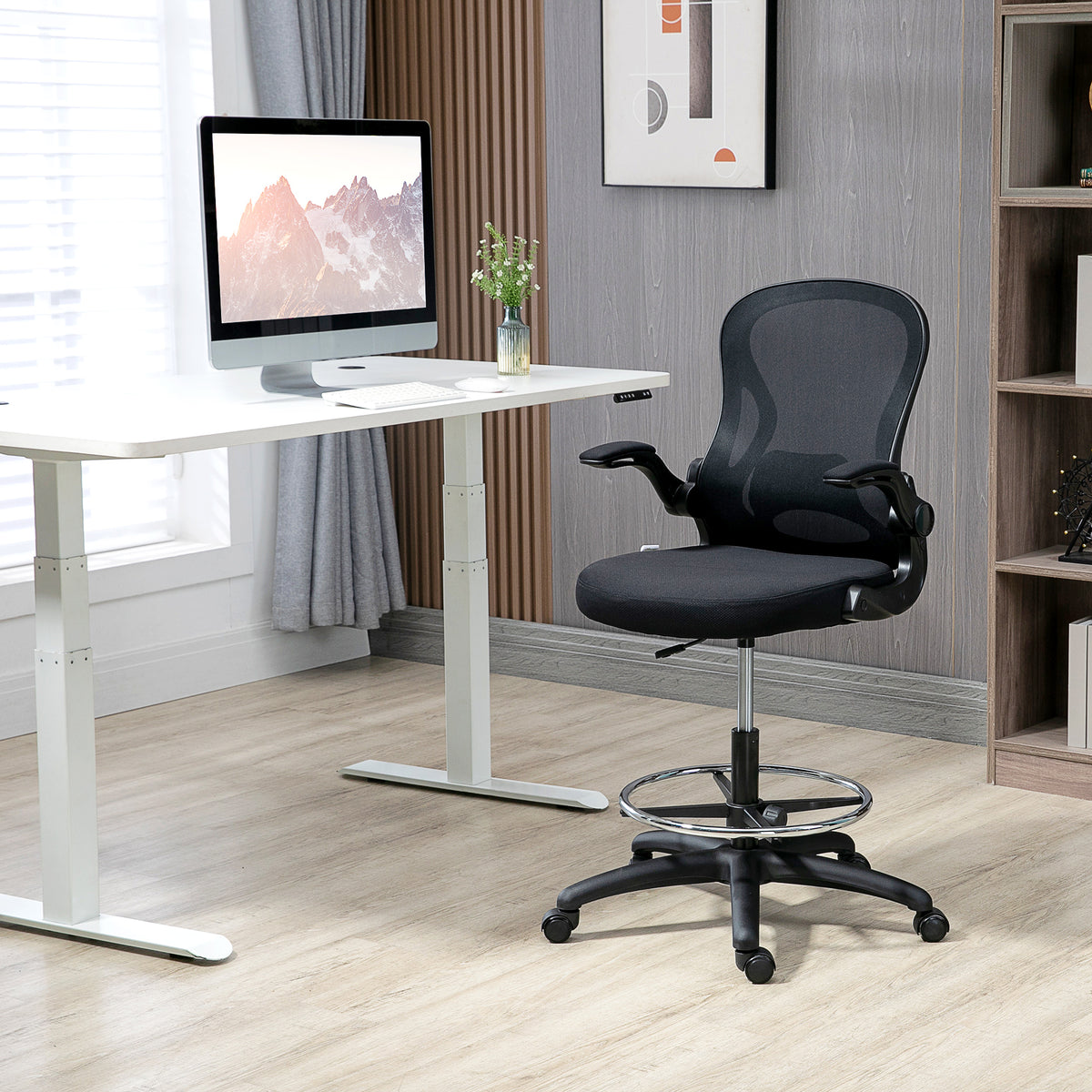Vinsetto Zeichenstuhl, höhenverstellbarer Bürostuhl, mit Fußstütze, 59 cm x 65 cm x 122 cm, Schwarz