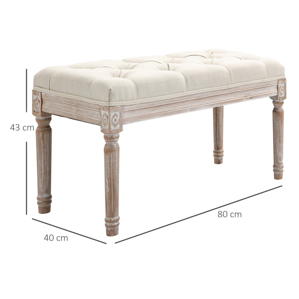 HOMCOM Gepolsterter Sitzhocker, Polsterbank, Fußhocker, Holz und Stoffbezug in Leinenoptik, 80L x 40B x 43H cm, Cremeweiß