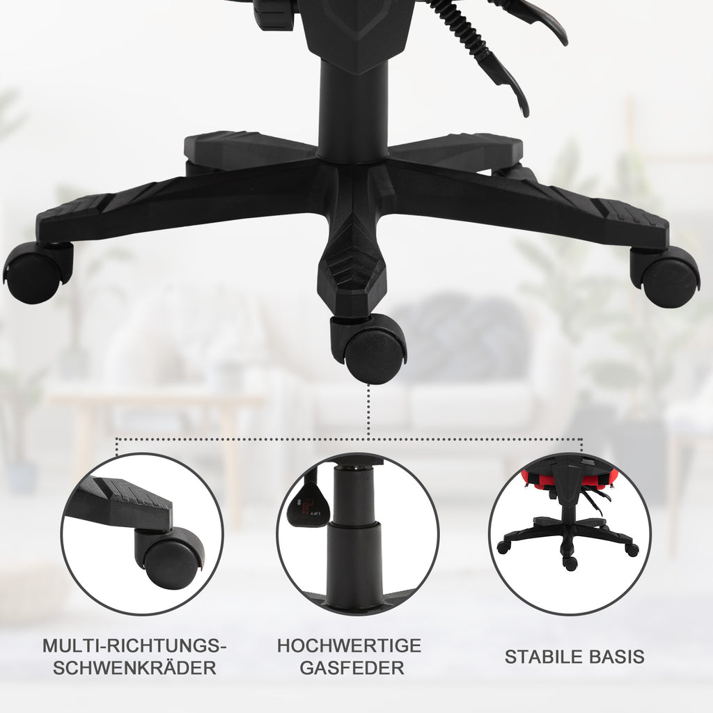 Vinsetto Ergonomischer Bürostuhl, Gaming Stuhl, Drehstuhl mit Fußstütze, PC Stuhl, Chefsessel,  höhenverstellbar, Polyester, Schwarz+Rot,58 x 63 x 112-122 cm