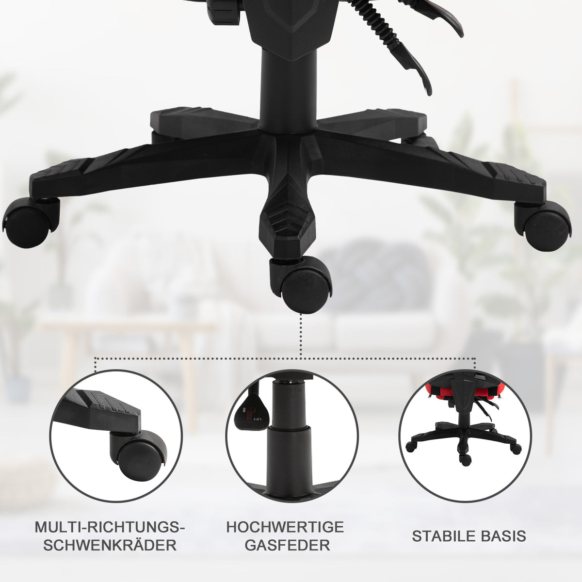 Vinsetto Ergonomischer Bürostuhl, Gaming Stuhl, Drehstuhl mit Fußstütze, PC Stuhl, Chefsessel,  höhenverstellbar, Polyester, Schwarz+Rot,58 x 63 x 112-122 cm