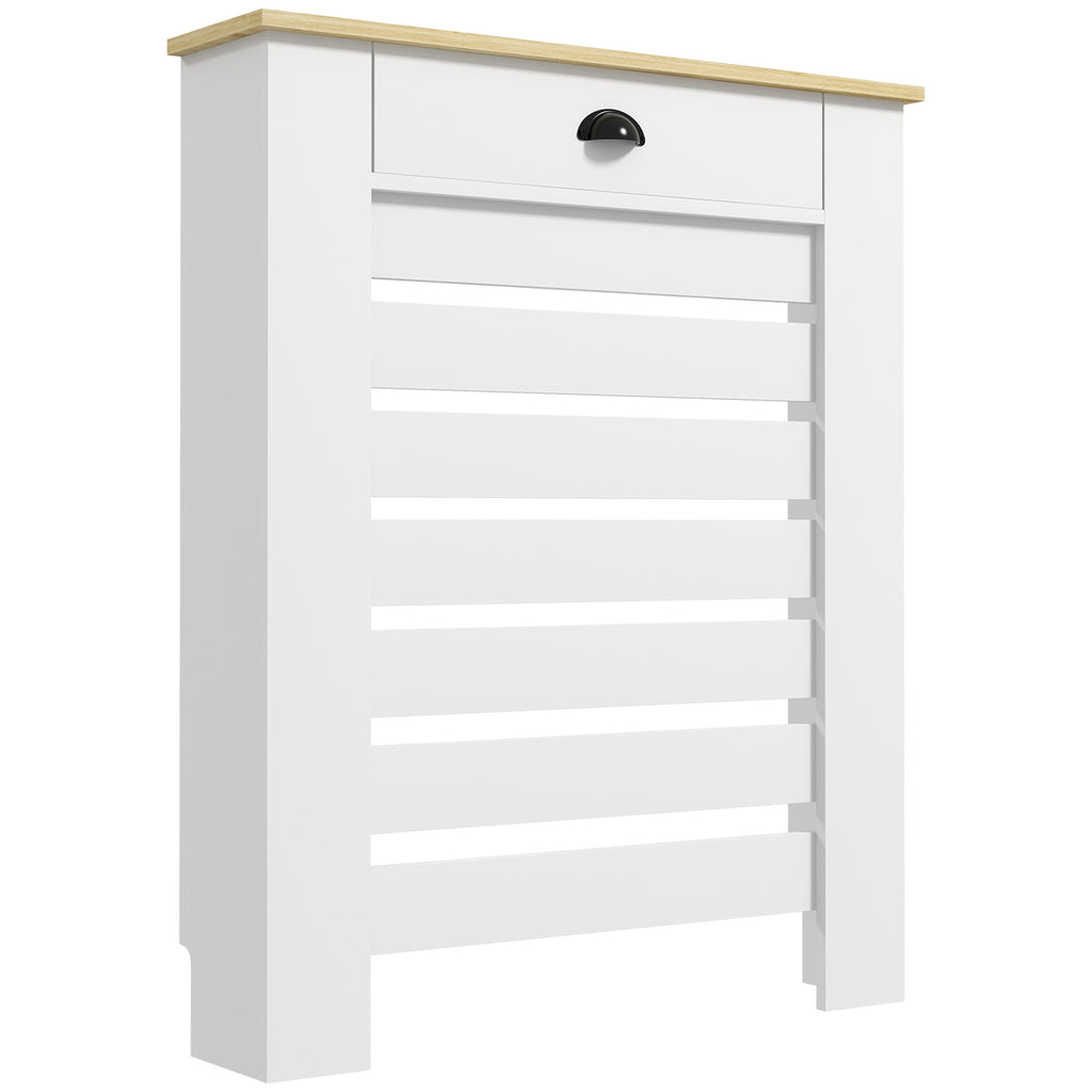 HOMCOM Heizkörperverkleidung Heizkörperabdeckung horizontale Lamellengitter mit 2 Schubladen aus Holz 78B x 19T x 95,5H cm weiß