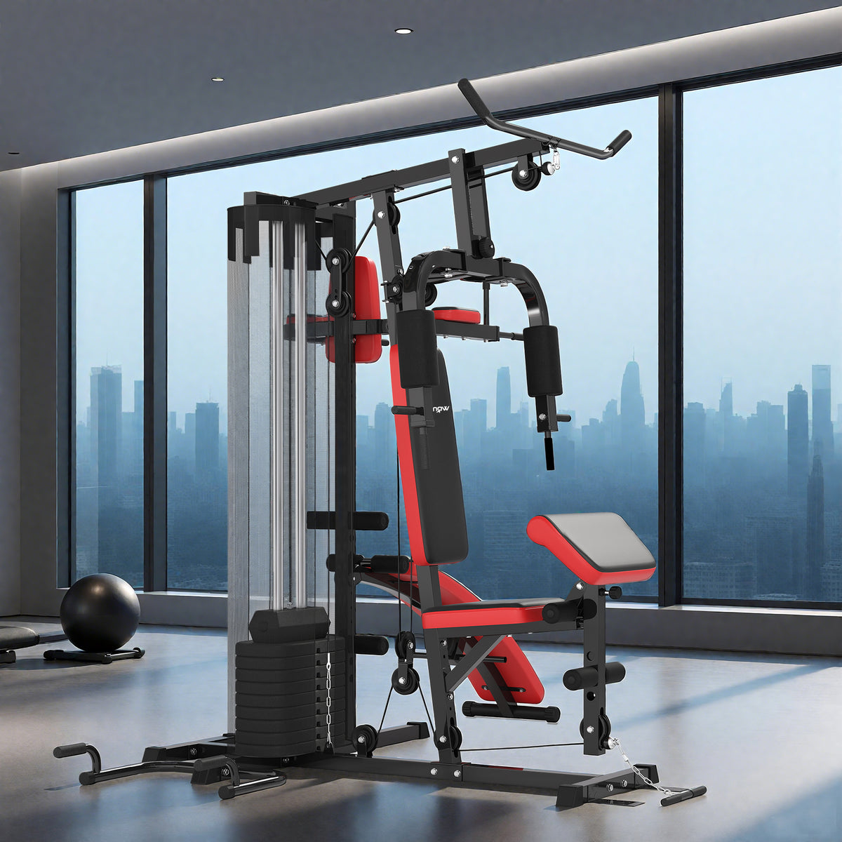 SPORTNOW Mehrzweck-Trainingsstation mit 65 kg Gewichtsblock, verstellbar, fürs Heimtraining, Stahl, Kunstleder