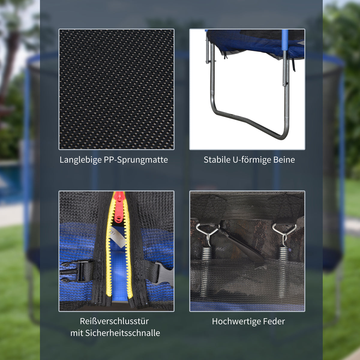 HOMCOM Trampolin mit Sicherheitsnetz Gartentrampolin für Innen- und Außenbereich Fitnesstrampolin für Kinder und Erwachsene Stahl Blau+Schwarz bis 113,6 kg Ø305 x 248H cm