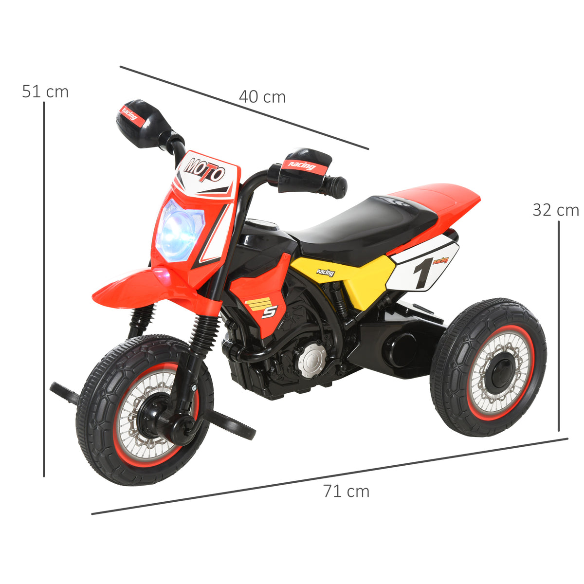 HOMCOM Kindertrike Moto Cross mit Musik- und Lichteffekten und Stauraum Rot