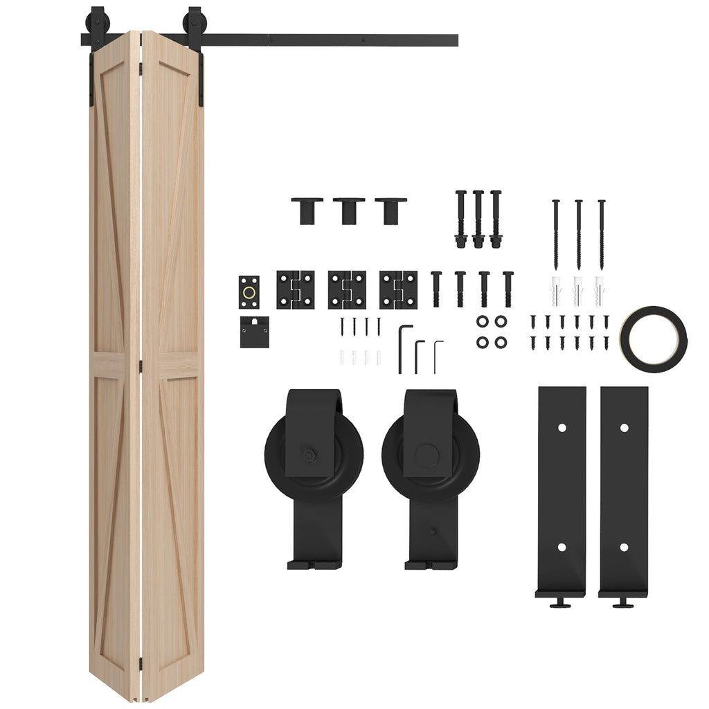 HOMCOM 122 CM Schiebetürbeschlag Set für Falttüren für 2 Türen aus Kohlenstoffstahl