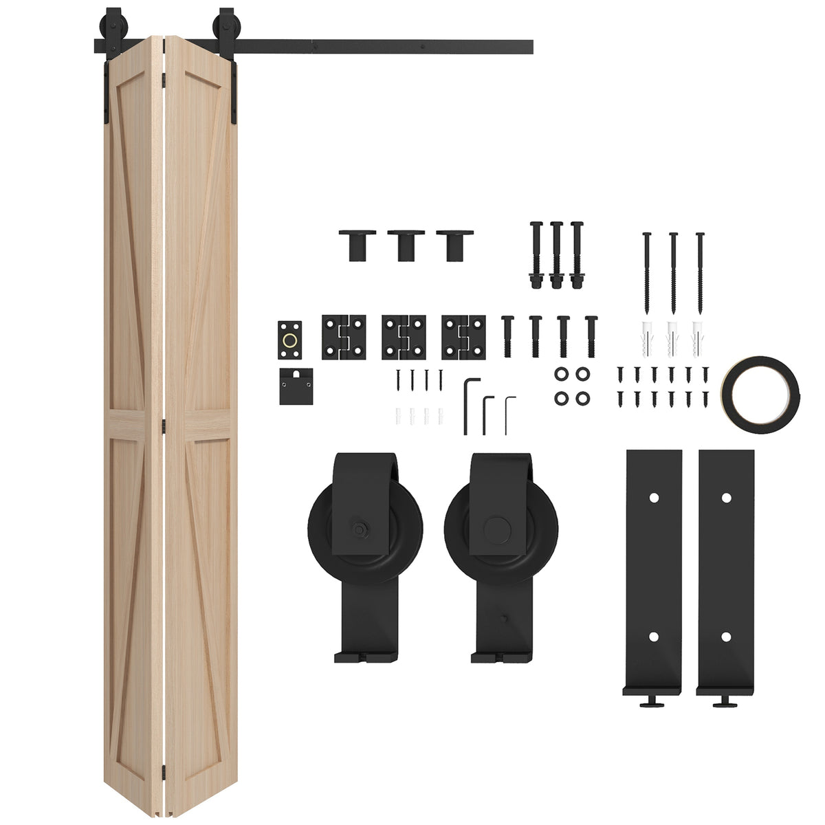 HOMCOM 122 CM Schiebetürbeschlag Set für Falttüren für 2 Türen aus Kohlenstoffstahl