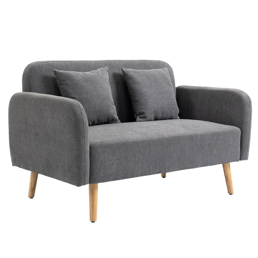 HOMCOM 2 Sitzer Sofa, Couch mit 2 Wurfkissen, gepolsterter Doppelsofa, Polstersofa mit Samtopik, Armlehne, Loveseat für Wohnzimmer, Schlafzimmer,  130 x 70 x 80 cm, Grau