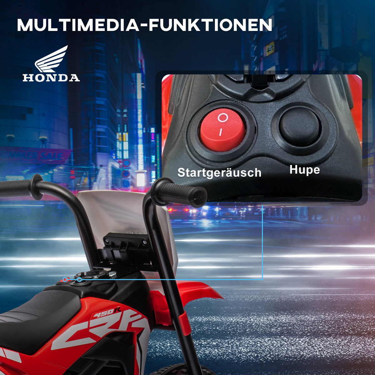 HOMCOM Elektro Kindermotorrad Honda, 3 km/h, Soundeffekte, für 18-36 Monate, Rot