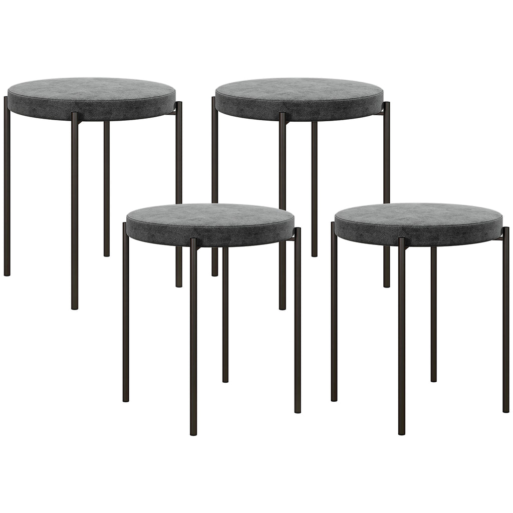HOMCOM Küchenhocker 4-er Set, stapelbar, Samtoptik, bis 100kg, Stahlrahmen, 41,5 x 41,5 x 46 cm, Dunkelgrau
