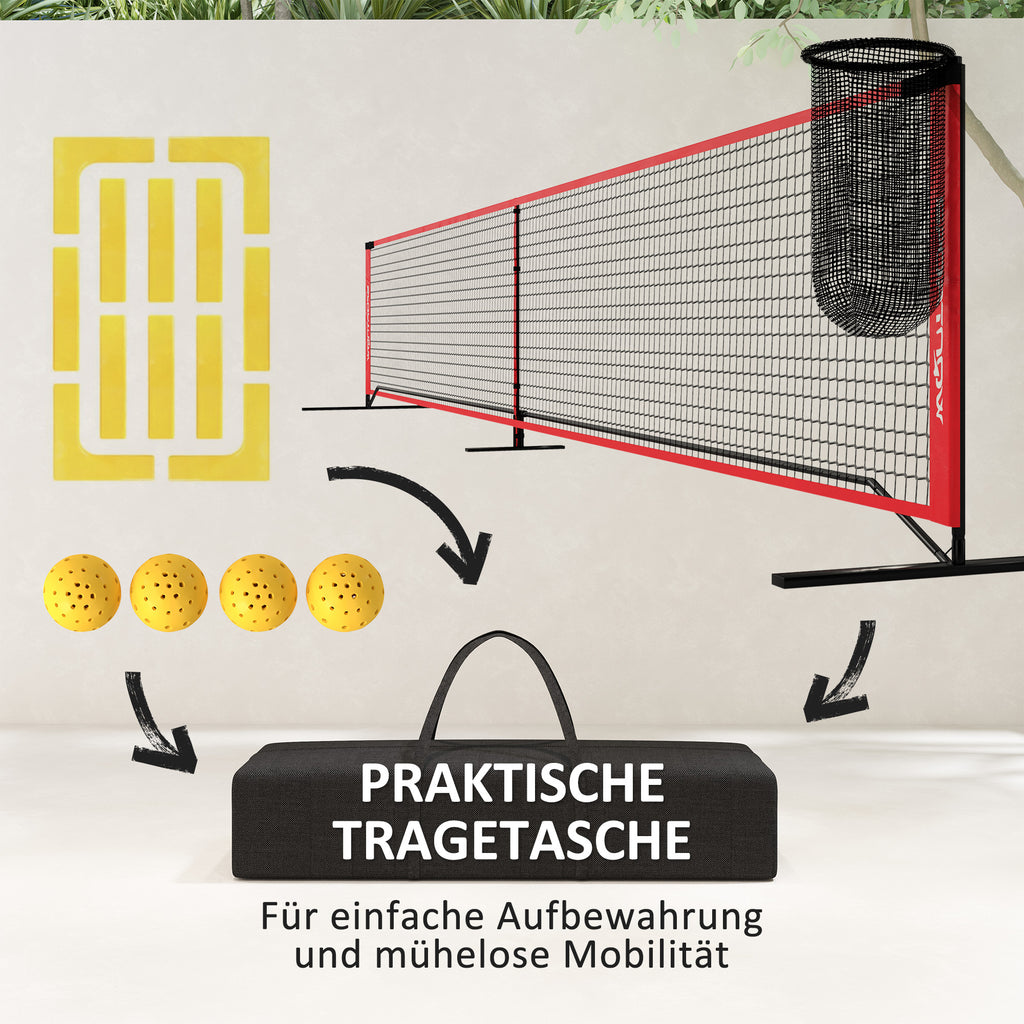 SPORTNOW Pickleball-Set mit Netz, Ständer, Bällen, Stahl, Kunststoff, Rot
