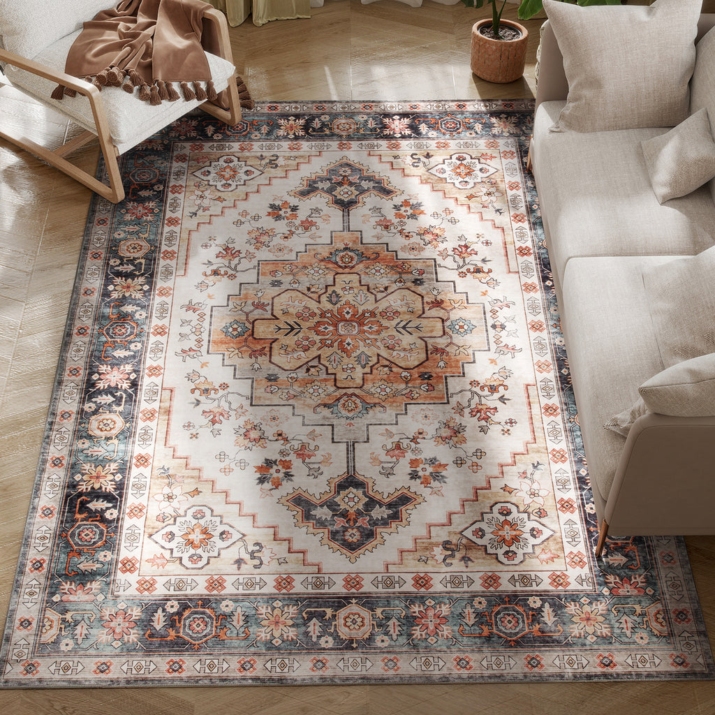 HOMCOM Rutschfester und Waschbarer Bohemianischer Kurzflorteppich für Wohnzimmer und Schlafzimmer, 230x160 cm, Braun