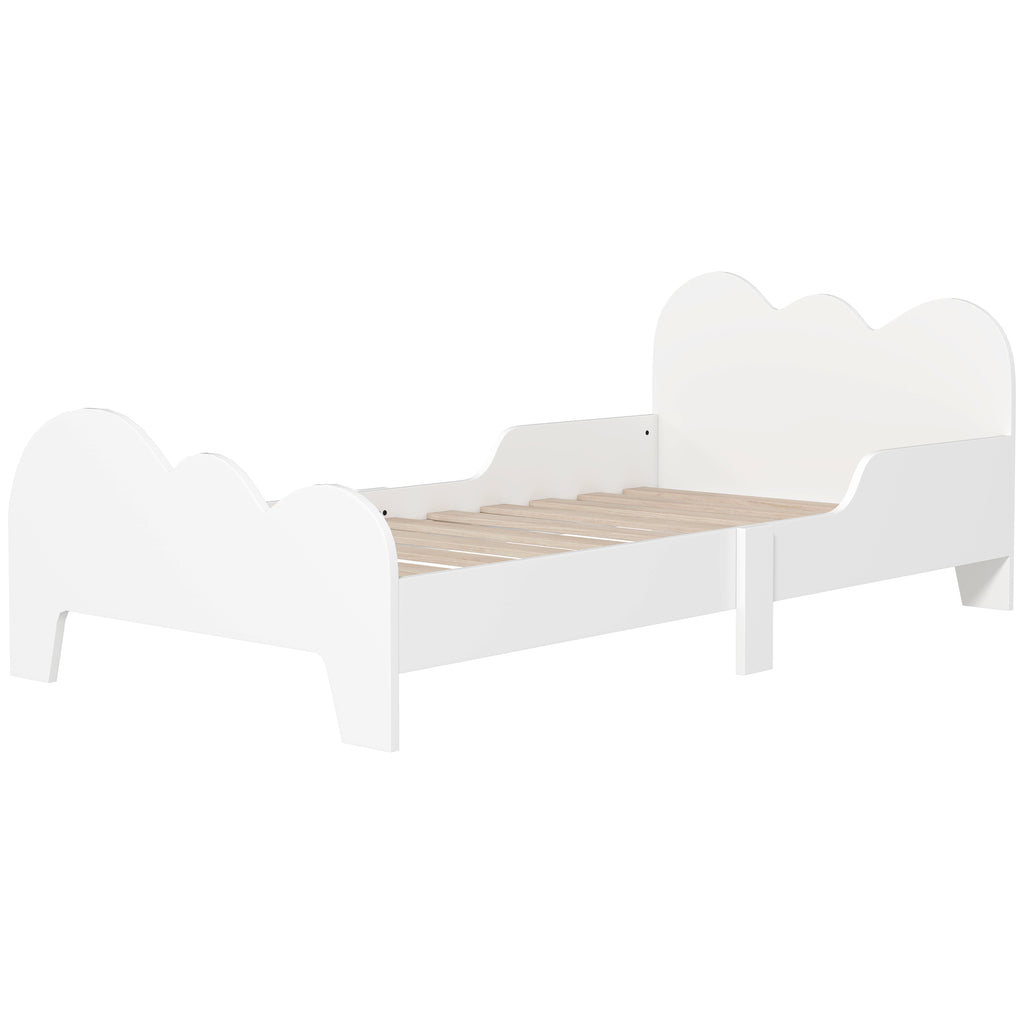 AIYAPLAY Kinderbett Bodenbett 70x140 cm mit Sicherheitsbarriere, Lattenrost inklusive und Wolken-Dekorationen, Weiß