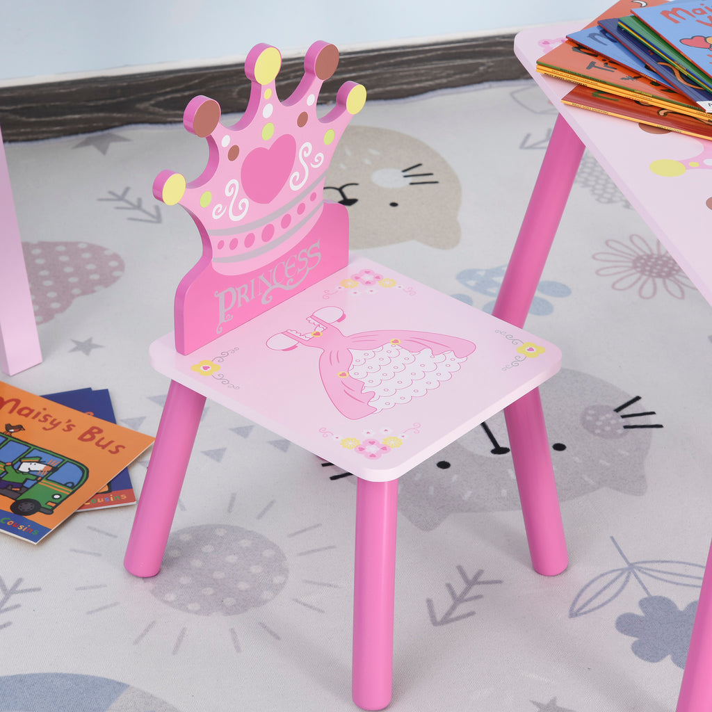HOMCOM 3-tlg. Kindersitzgruppe mit 1 Kindertisch 2 Stühle Sitzgruppe Kinder Kindermöbel für Kleinkind Mädchen Junge Kiefer+MDF Rosa  55 x 34 x 42 cm