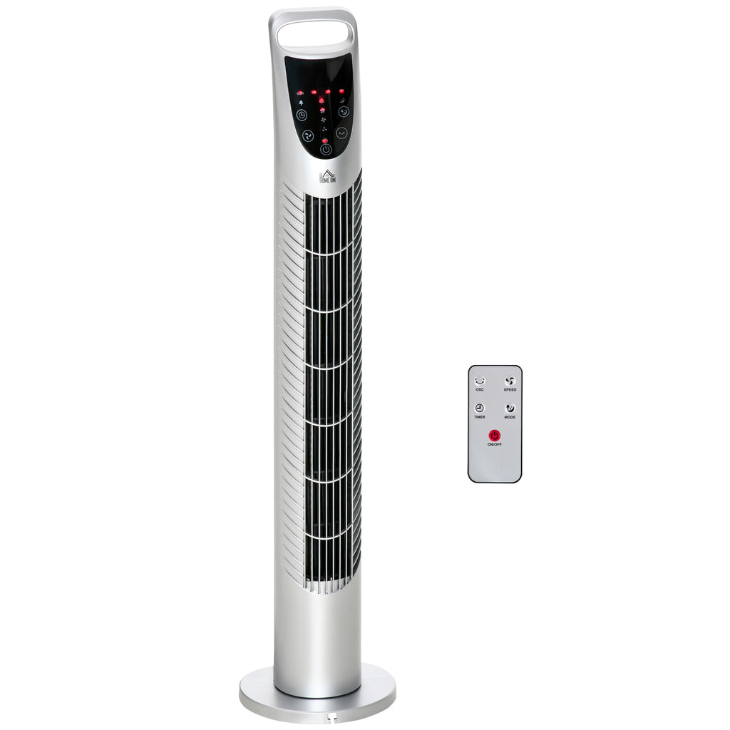 HOMCOM Leiser Säulenturmventilator 40W Timer 3 Geschwindigkeiten 3 Modi Fernbedienung Touch-Panel Oszillierender Turmventilator