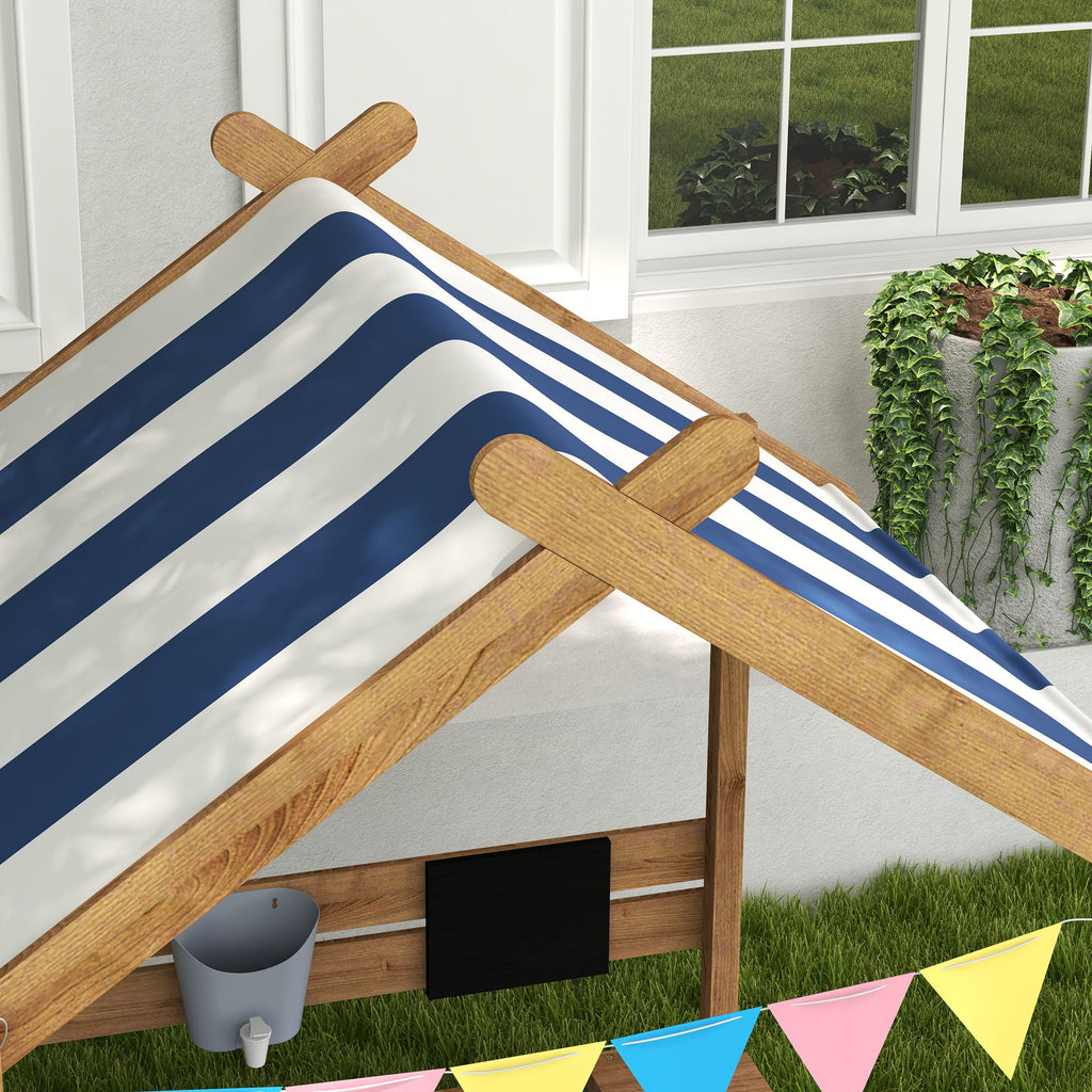 Outsunny Sandkasten mit Sonnenschutz, Spielhaus-Design, mit Spielzeug-Set, behandeltes Massivholz, 124 x 116 x 146 cm, Braun